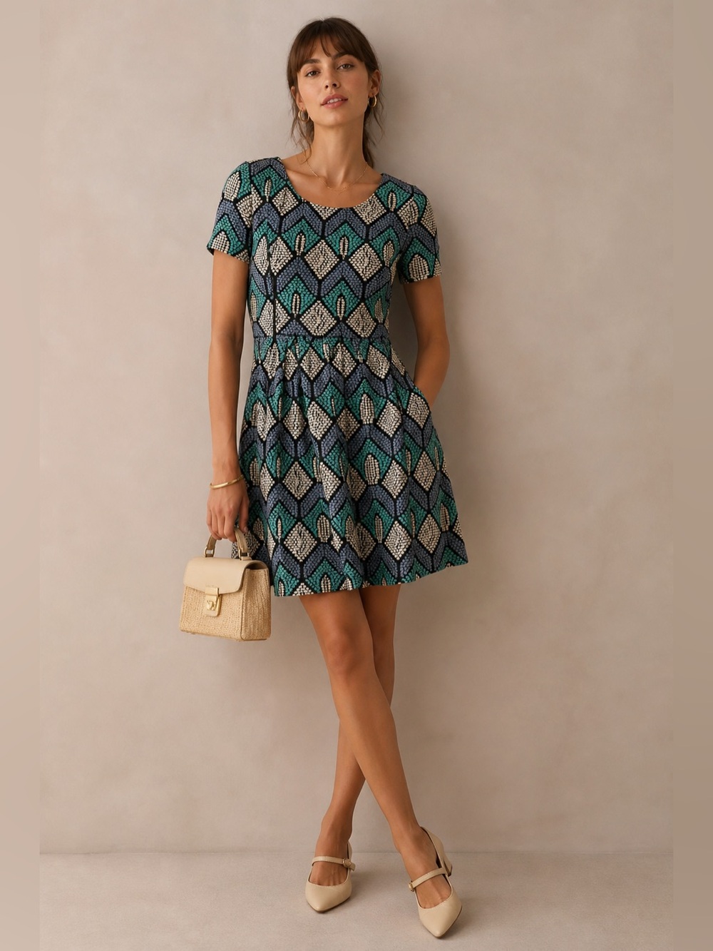 HD in Paris Anthropologie Geometric Fit & Flare Knit Dress XS
